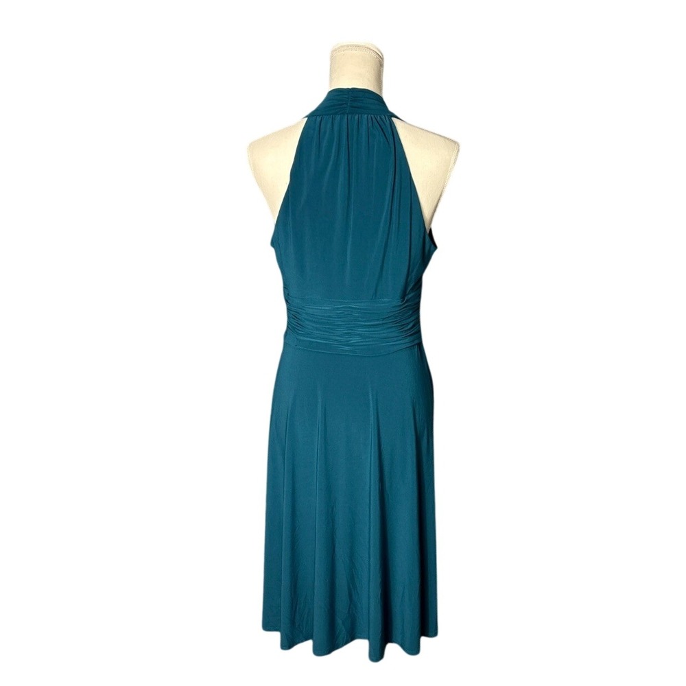 Evan-Picone Teal Blue Halter Wrap V-Neck Midi Dress Womens Size 10 Cocktail - Picture 2 of 11